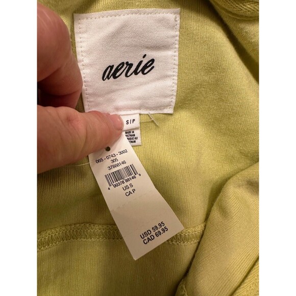 Aerie Jacket Womens Small Cropped Ribbed Corduroy Zip Up Jacket Pockets Yellow - Picture 3 of 4